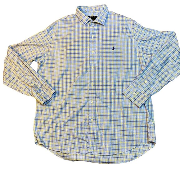 Ralph Lauren Classic Fit 100% Cotton Shirt Men’s XL Striped Shirt Blue Yellow - Picture 1 of 13